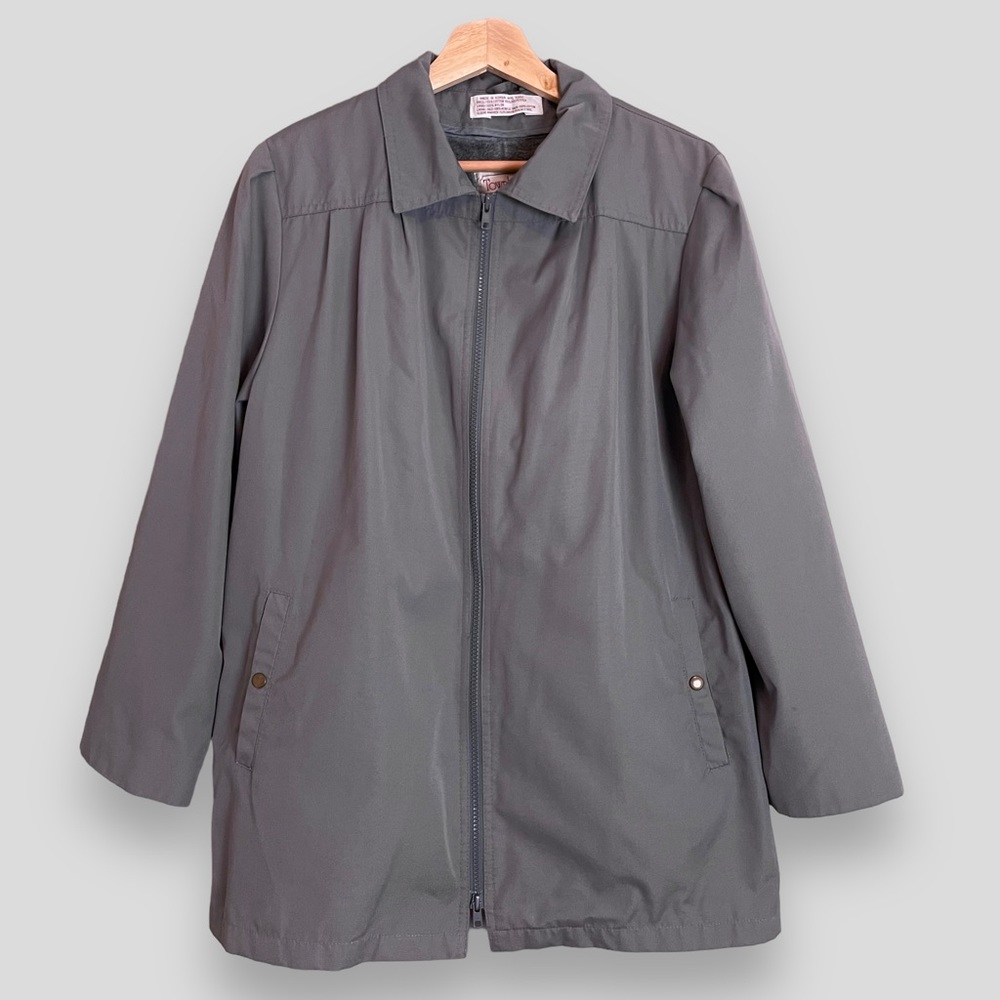 Vintage Jacket Women Detachable Lining Gray Zip-Up Coat Townhouse Grey